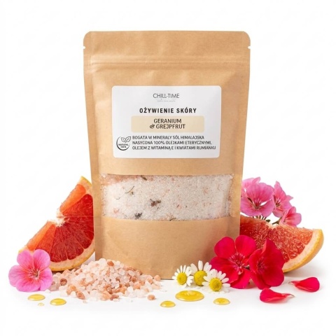 Himalajska sól do kąpieli - Ożywienie Skóry - Geranium i Grejpfrut 500 g